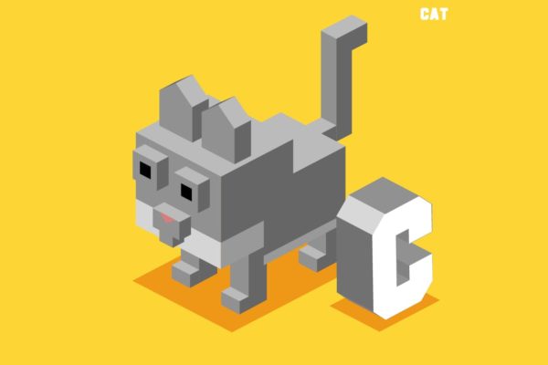 “C”猫动物词汇英文字母2.5D插画素材 c for cat, Animal Alphabet