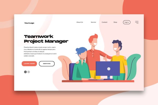 网站Banner&着陆页设计团队合作项目经理主题概念插画素材 Teamwork Project Manager Banner & Landing Page