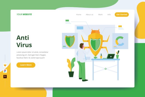 抵抗病毒主题网站着陆页插画设计素材 Anti Virus – Landing Page