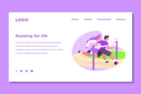 跑步运动插画着陆页设计模板 Running – Landing Page Template