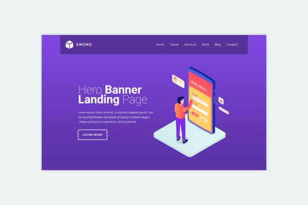 手机登录主题网站Banner图设计PSD模板 Enoks – Hero Banner Template