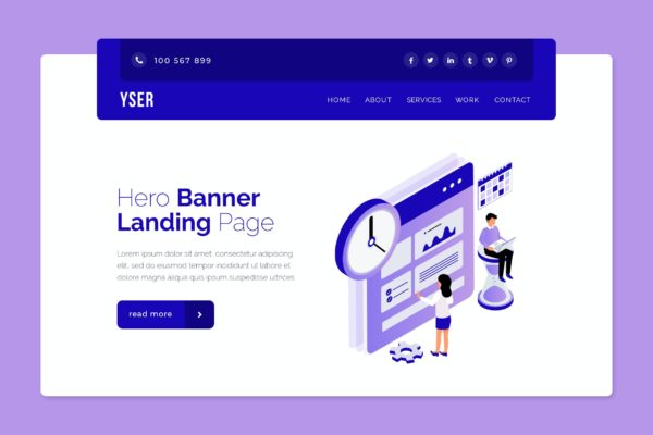 时间管理主题网站Banner图设计PSD模板 Yserh – Hero Banner Template