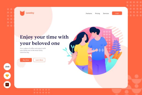 享受时光主题网页头部插画设计素材 Enjoying Time – Website Header – Illustration