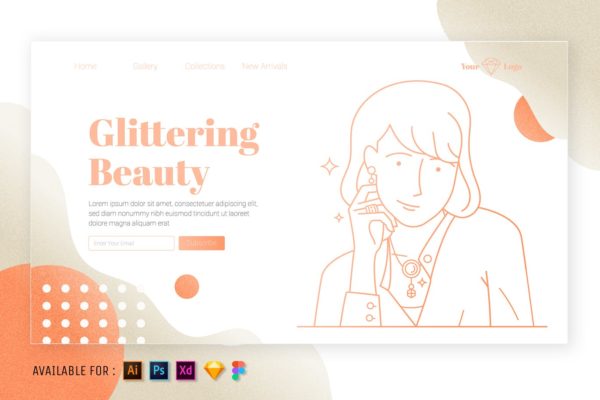 珠宝首饰-网站着陆页线性插画矢量素材 Jewelry – Web Outline Illustration
