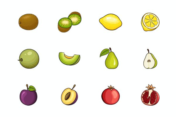 六种色彩鲜艳的水果插画素材v3 Fruits Illustration V.3
