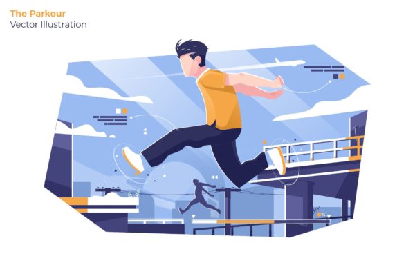 跑酷运动场景矢量插画设计素材 The Parkour – Vector Illustration