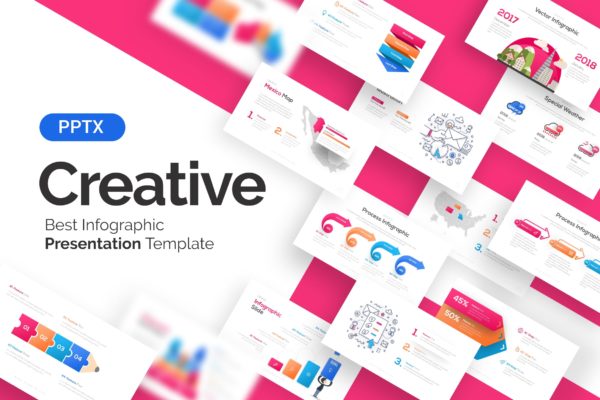 现代信息数据统计图表powerpoint模板幻灯片 Creative Inforaphic Powerpoint Template