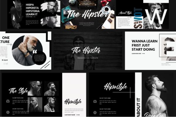 时髦理发店推广PPT模板下载 The Hipster Presentation