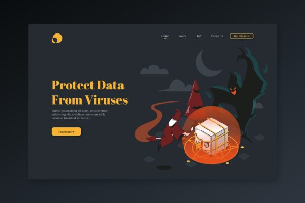 保护数据免受病毒攻击主题等距插画网站着陆页设计素材 Protect Data From Viruses – Isometric Landing Page