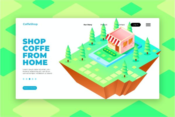 在线订购咖啡主题插画网站Banner&着陆页设计模板 Order Coffee Online – Banner & Landing Page