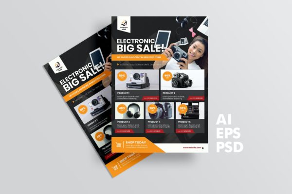 电子商店产品目录海报PSD&AI素材 Electronic Store Catalog Flyer Design