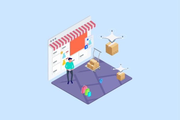 无人机交付主题2.5D等距插画矢量素材v11 Drones Delivery Isometric Illustration – T2