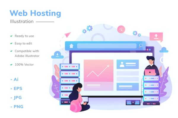 服务器托管主题网站设计矢量插画 Web Hosting Illustration