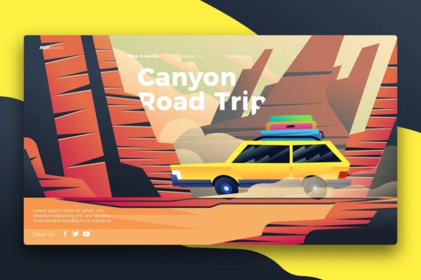 公路旅行主题网页Banner&着陆页插画设计模板 road trip – Banner & Landing Page