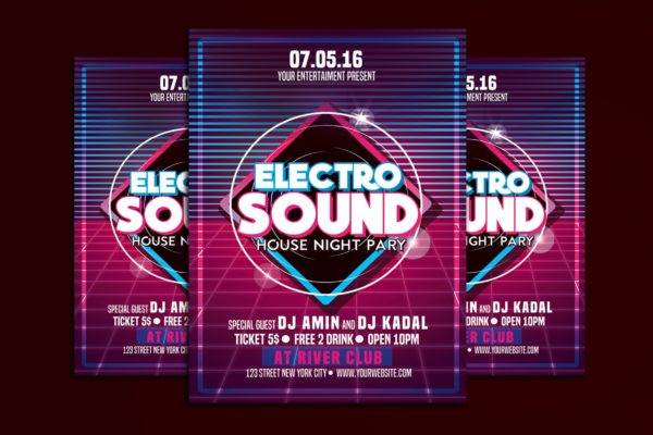 电子音乐派对海报设计模板 Electro Sound Music Party
