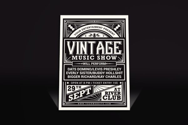 复古设计风格音乐表演宣传单PSD素材 Vintage Music Show