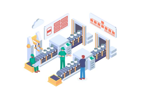 生产运营管理主题矢量等距概念插画 Production and Operations Management Isometric