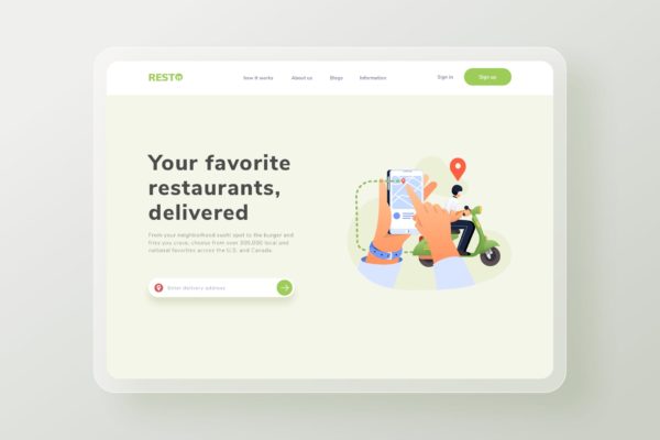 外卖订单跟踪主题网站着陆页设计矢量插画 Tracking food delivery Landing Page Illustration