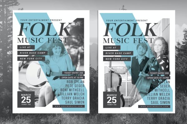 民间音乐节海报传单设计模板 Folk Music Festival