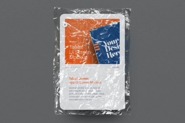 透明塑料袋平板电脑屏幕展示样机 Tablet Presentation Plastic Bag Showcase Mockup