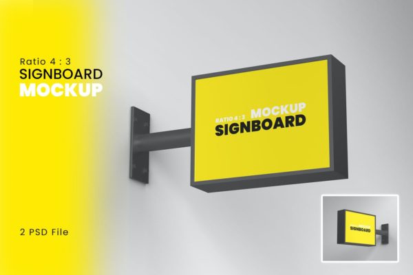 4:3招牌空中横幅模型广告样机第1版 4 : 3 Signboard Mockup Vol 1