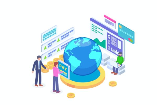 国际支付主题矢量等距概念插画 International Payment Isometric Vector
