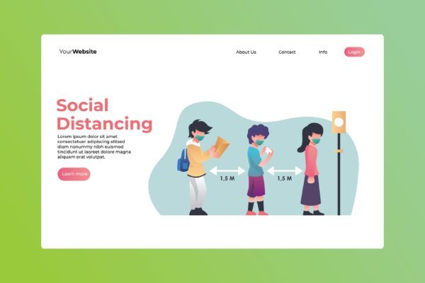 社交距离主题网站着陆页插画设计 Social Distancing