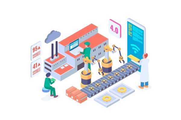 工业4.0自动化主题矢量等距概念插画 Industry 4.0 Automation Isometric Vector