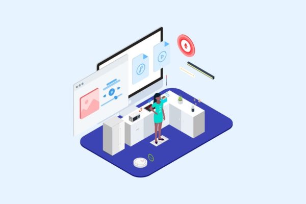智能音频主题2.5D等距插画矢量素材 Smart Echo Isometric Illustration – T2