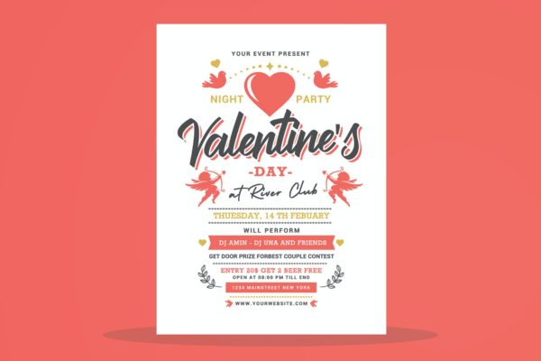 情人节派对宣传单模板 Valentines Night Party