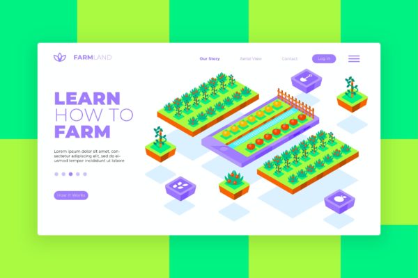 学习农场主题插画网站Banner&着陆页设计模板 Learn Farm – Banner & Landing Page