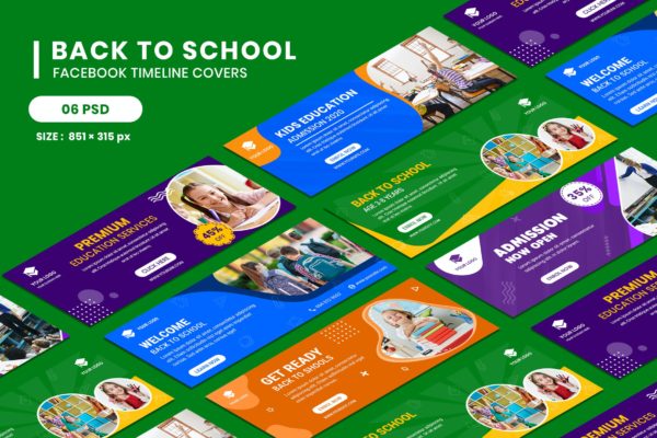 开学季主题Facebook时间轴封面设计模板 Back to School Facebook Timeline Covers