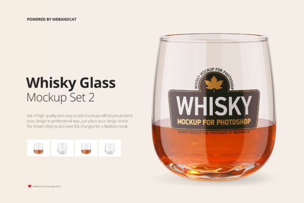 高品质威士忌玻璃酒杯样机模板V.2 Whisky Glass Mockup 2