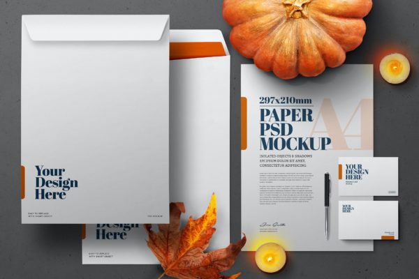 万圣节秋季元素企业文具样机v2 Halloween Autumn Stationery Mockup 02