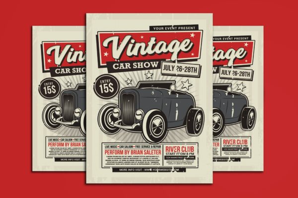 老爷车展览活动传单设计 Vintage Car Show