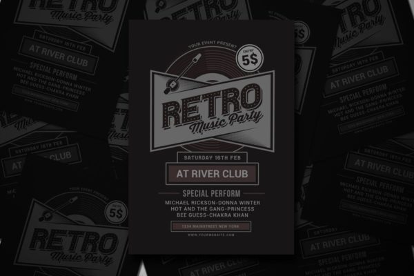 复古音乐派对海报模板下载 Retro Music Party Flyer