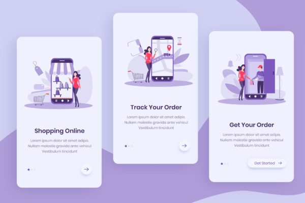 在线购物APP应用引导页设计模板 Shopping Online Onboarding App Screens