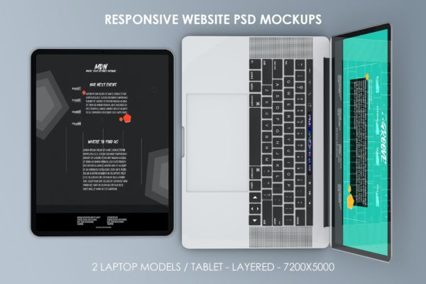 网站页面预览电脑屏幕样机PSD模板 Responsive Website PSD Mock-ups