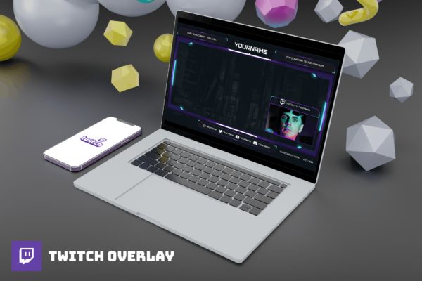 个性时尚色彩闪烁叠加素材社交媒体Photoshop模板 minitron – Twitch Overlay Template