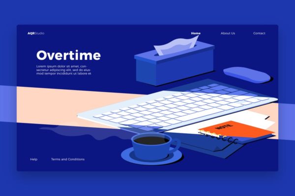 工作台主题网页Banner&着陆页插画设计模板 Work Desk – Banner & Landing Page