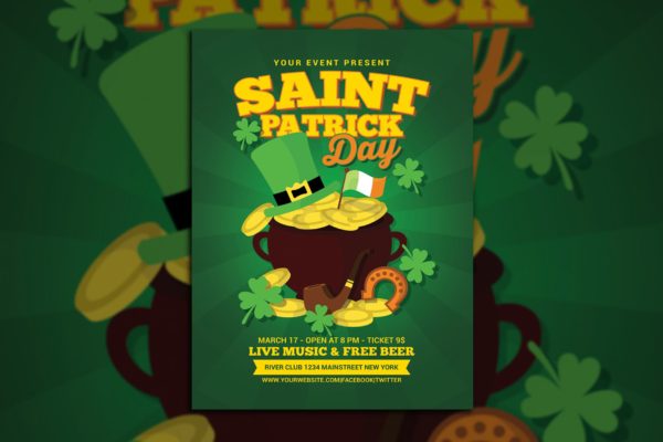 绿色圣帕特里克节传单模板 St Patrick Day