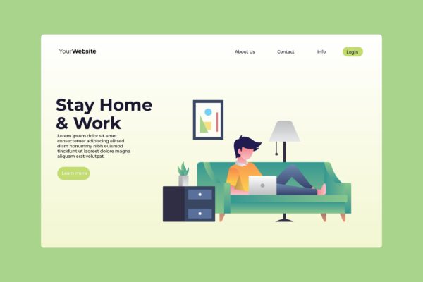 居家办公主题网站着陆页插画设计 Stay Home & Work 2