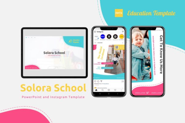 小学/幼儿园PPT设计&Instagram贴图模板 Solora School – Powerpoint & Instagram Template
