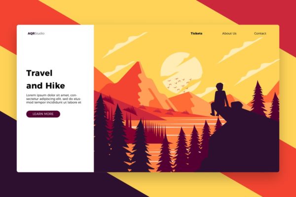 徒步旅行主题网页Banner&着陆页插画设计模板 Travel and Hike – Banner & Landing Page