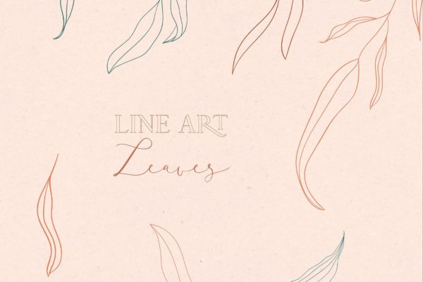 抽象线条叶子插画&艺术笔刷素材 Line drawing leaves illustrations and Art Brushes.
