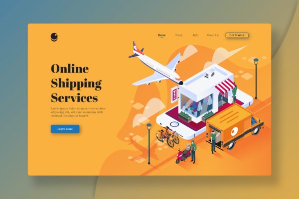 在线运输服务主题等距插画网站着陆页设计素材 Online Shipping Services – Isometric Landing Page