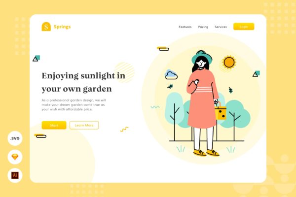 私人花园主题网页头部插画设计素材 Private Garden – Website Header – Illustration