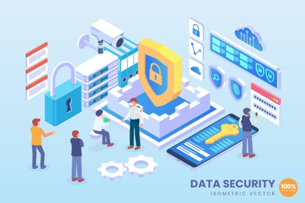数据安全主题2.5D矢量等距概念插画 Isometric Data Security Vector Concept