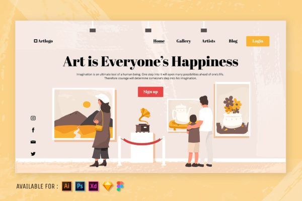 美术馆主题Web网站设计矢量插画 Art Gallery – Web Illustration