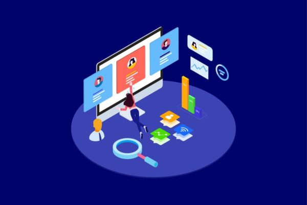AR/VR数据分析主题2.5D等距插画矢量素材v1 Data Analysisc with AR VR Isometric – T2